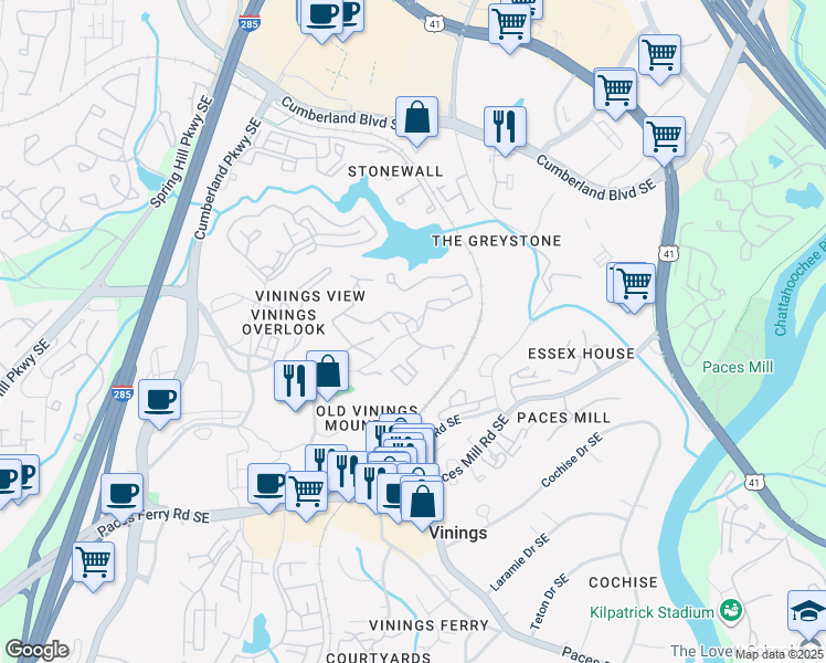 map of restaurants, bars, coffee shops, grocery stores, and more near 100 Pinhurst Drive in Atlanta
