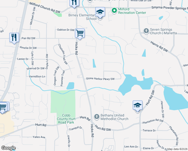 map of restaurants, bars, coffee shops, grocery stores, and more near 816 Stone Harbor Parkway Southwest in Marietta