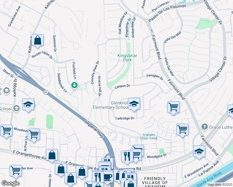 map of restaurants, bars, coffee shops, grocery stores, and more near 6200 Fairlynn Boulevard in Yorba Linda