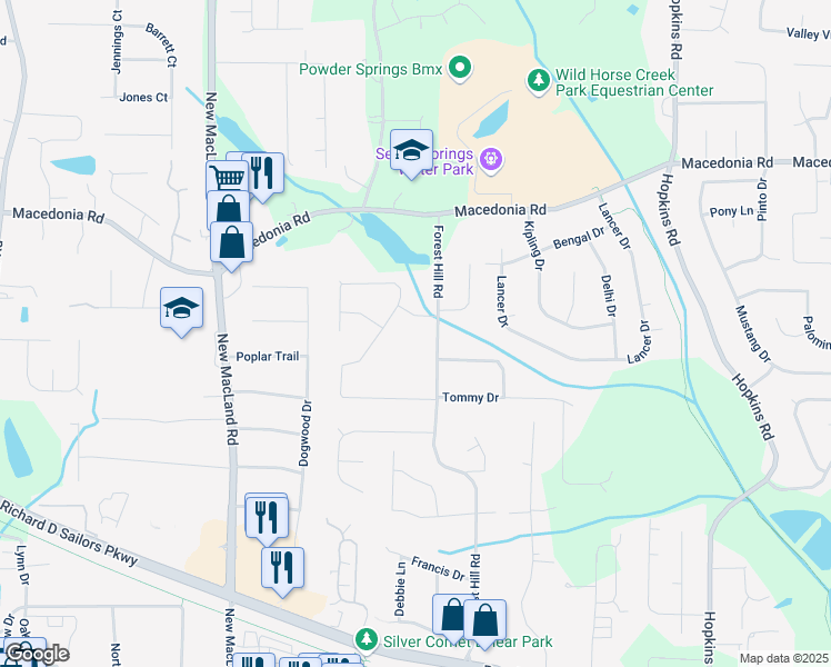 map of restaurants, bars, coffee shops, grocery stores, and more near 3905 Glenbrook Drive in Powder Springs