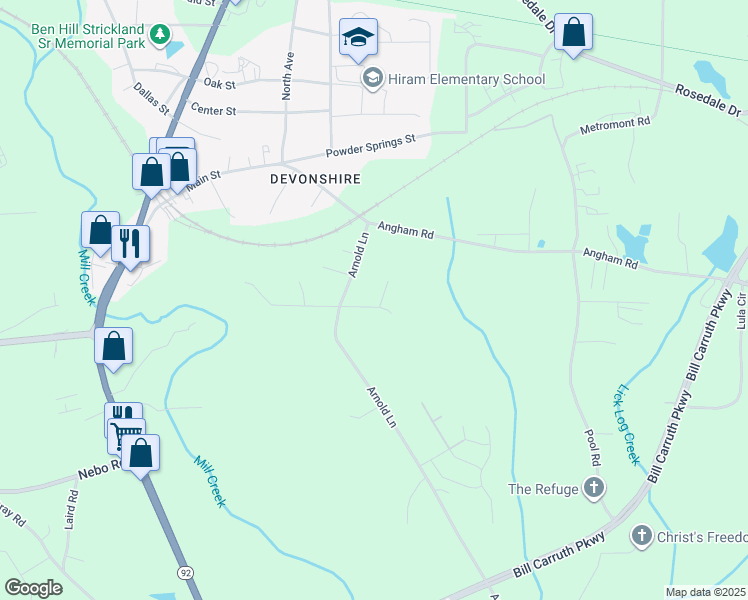 map of restaurants, bars, coffee shops, grocery stores, and more near 83 South Forty Pass East in Hiram