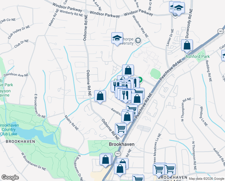 map of restaurants, bars, coffee shops, grocery stores, and more near 1105 Town Boulevard in Atlanta