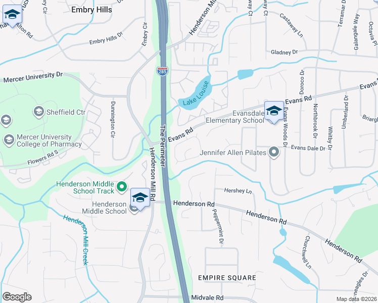 map of restaurants, bars, coffee shops, grocery stores, and more near 2861 Greystone Lane in Chamblee