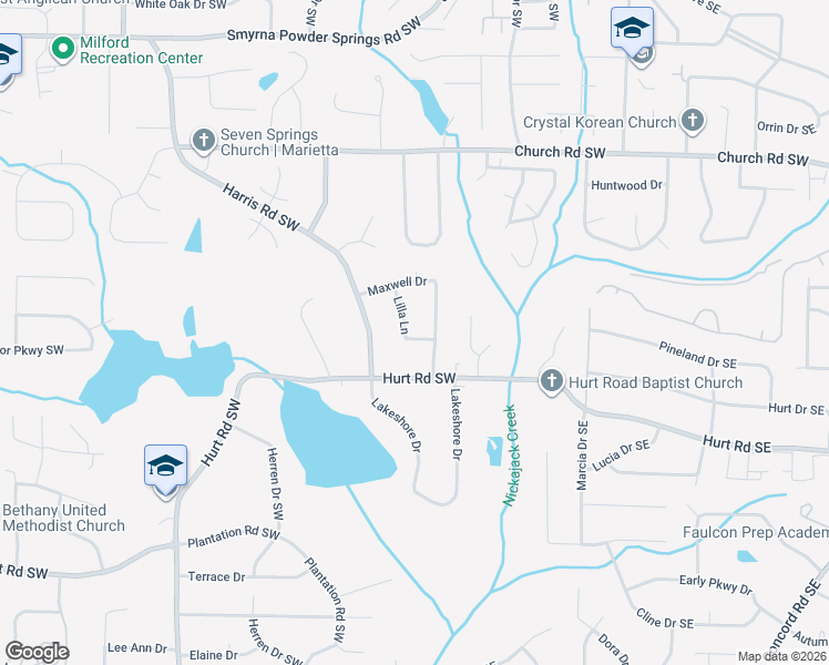 map of restaurants, bars, coffee shops, grocery stores, and more near 3391 Lilla Lane in Marietta