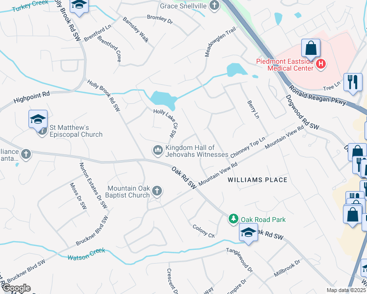 map of restaurants, bars, coffee shops, grocery stores, and more near 2630 Stokesley Way in Snellville