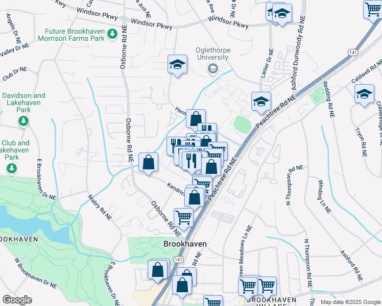 map of restaurants, bars, coffee shops, grocery stores, and more near 2828 Brookhaven Avenue in Atlanta