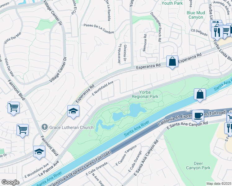 map of restaurants, bars, coffee shops, grocery stores, and more near 1224 East Woodsboro Avenue in Anaheim
