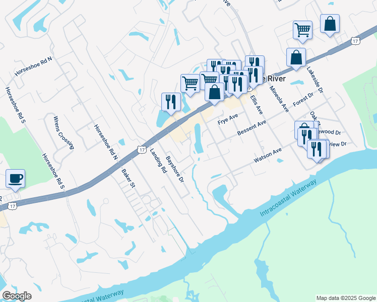 map of restaurants, bars, coffee shops, grocery stores, and more near 4335 Indian Hill Road in Little River
