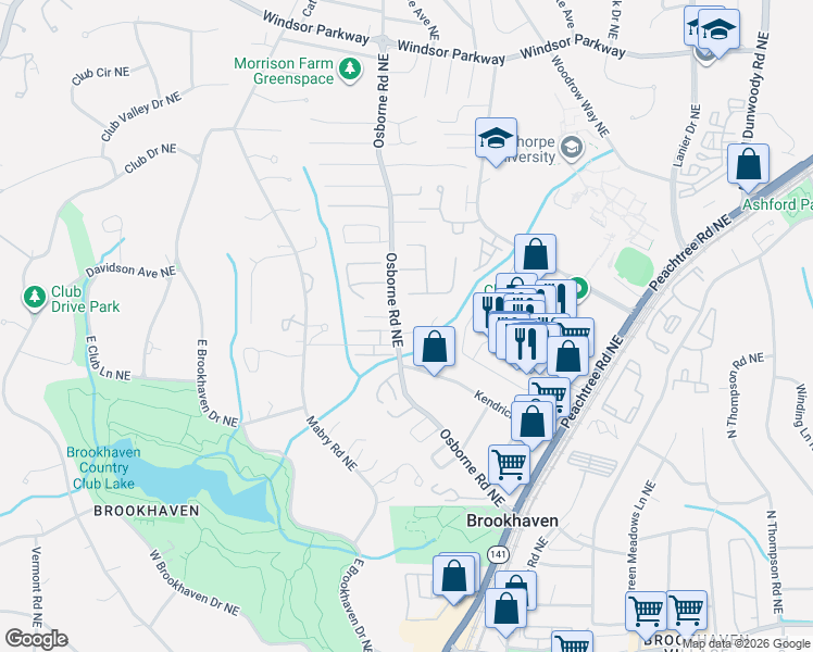 map of restaurants, bars, coffee shops, grocery stores, and more near 1151 Oakbrook Way in Atlanta