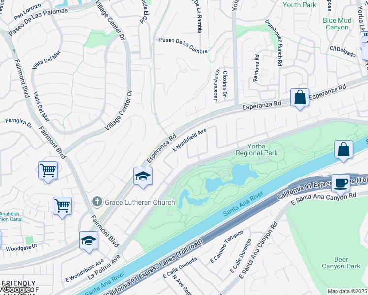 map of restaurants, bars, coffee shops, grocery stores, and more near 1265 Piedmont Drive in Anaheim