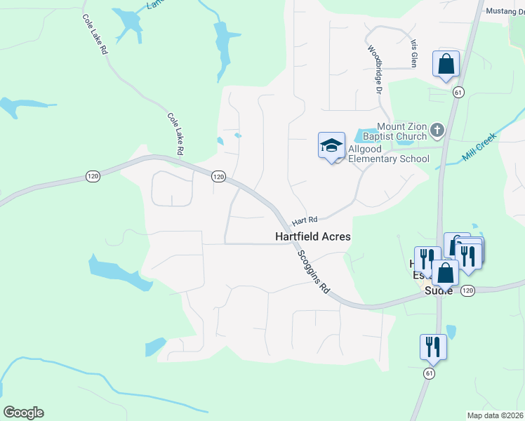 map of restaurants, bars, coffee shops, grocery stores, and more near 121 Paces Meadows Lane in Dallas