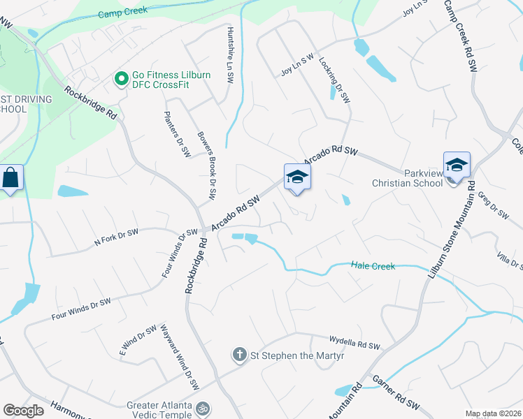 map of restaurants, bars, coffee shops, grocery stores, and more near 226 Chestnut Lake Way Southwest in Lilburn