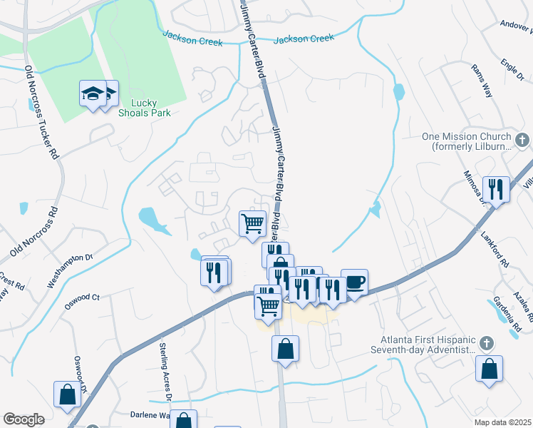 map of restaurants, bars, coffee shops, grocery stores, and more near 378 Pine Hill Place in Norcross