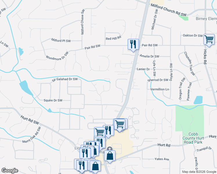 map of restaurants, bars, coffee shops, grocery stores, and more near 1345 Velvet Creek Way Southwest in Marietta