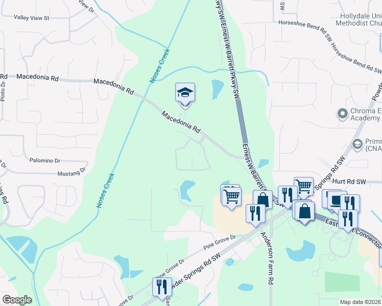 map of restaurants, bars, coffee shops, grocery stores, and more near 3403 Bodiford Path in Powder Springs