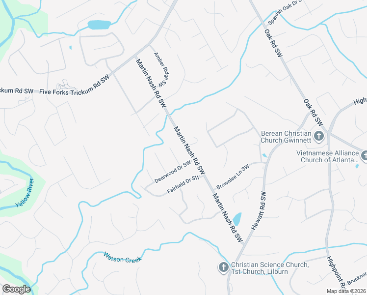 map of restaurants, bars, coffee shops, grocery stores, and more near 1291 Martin Nash Road Southwest in Lilburn