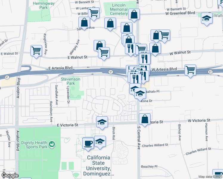 map of restaurants, bars, coffee shops, grocery stores, and more near 17524 Sagebrush Way in Carson