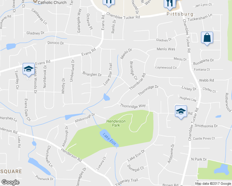 map of restaurants, bars, coffee shops, grocery stores, and more near 3909 Briarglen Court in Atlanta