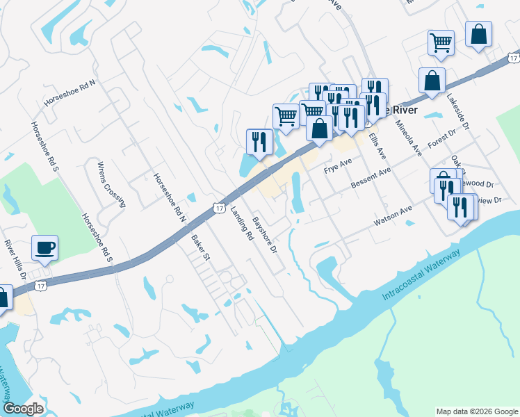 map of restaurants, bars, coffee shops, grocery stores, and more near 4322 State Spur S-26-1144 in Little River
