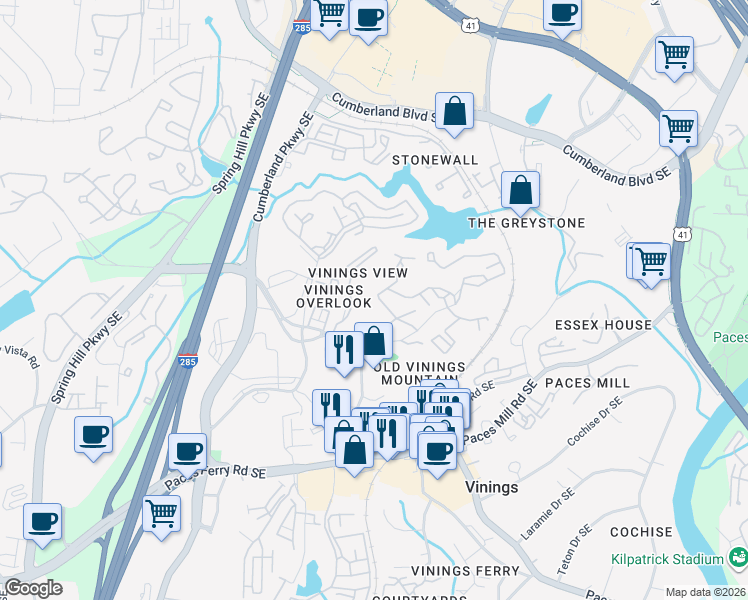 map of restaurants, bars, coffee shops, grocery stores, and more near 334 Woodridge Drive in Atlanta