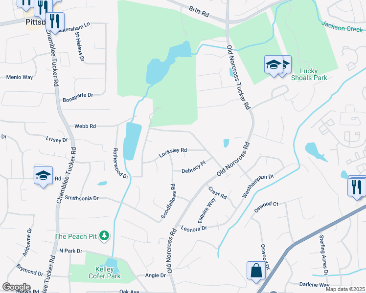 map of restaurants, bars, coffee shops, grocery stores, and more near 4436 Locksley Road in Tucker