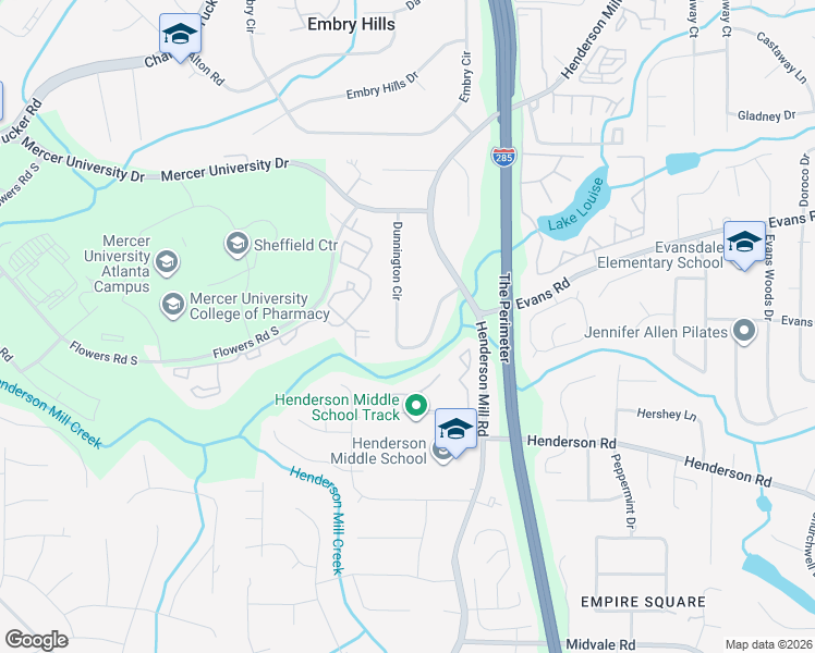 map of restaurants, bars, coffee shops, grocery stores, and more near 2863 Dunnington Cir in Atlanta