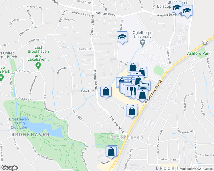 map of restaurants, bars, coffee shops, grocery stores, and more near 2861 Dorby Close Northeast in Atlanta