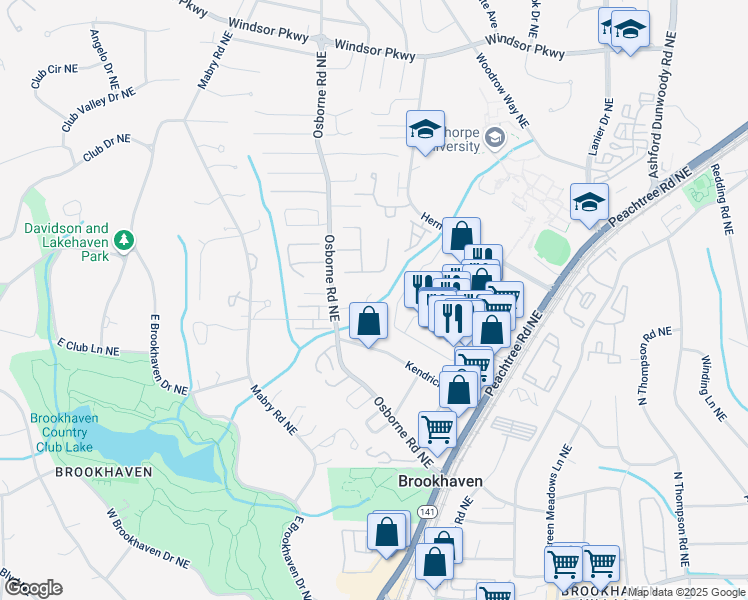 map of restaurants, bars, coffee shops, grocery stores, and more near 2861 Dorby Close Northeast in Atlanta