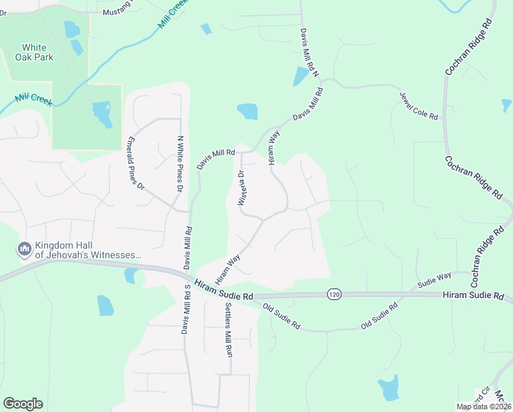 map of restaurants, bars, coffee shops, grocery stores, and more near 267 Wisteria Drive in Hiram