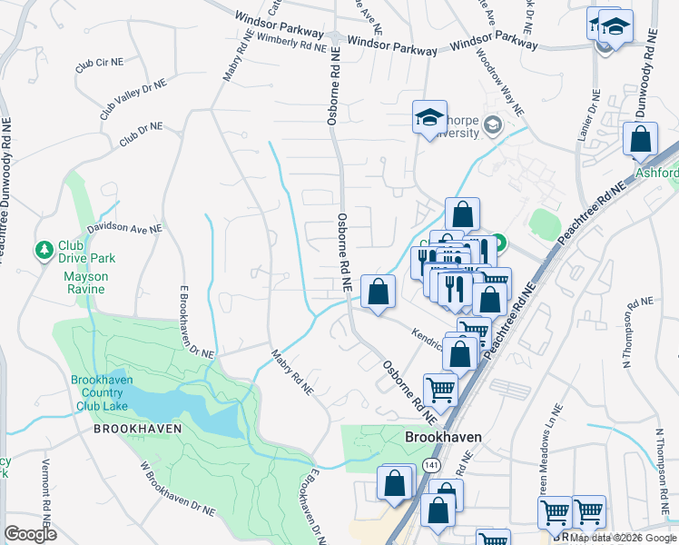 map of restaurants, bars, coffee shops, grocery stores, and more near 1151 Oakbrook Way in Atlanta