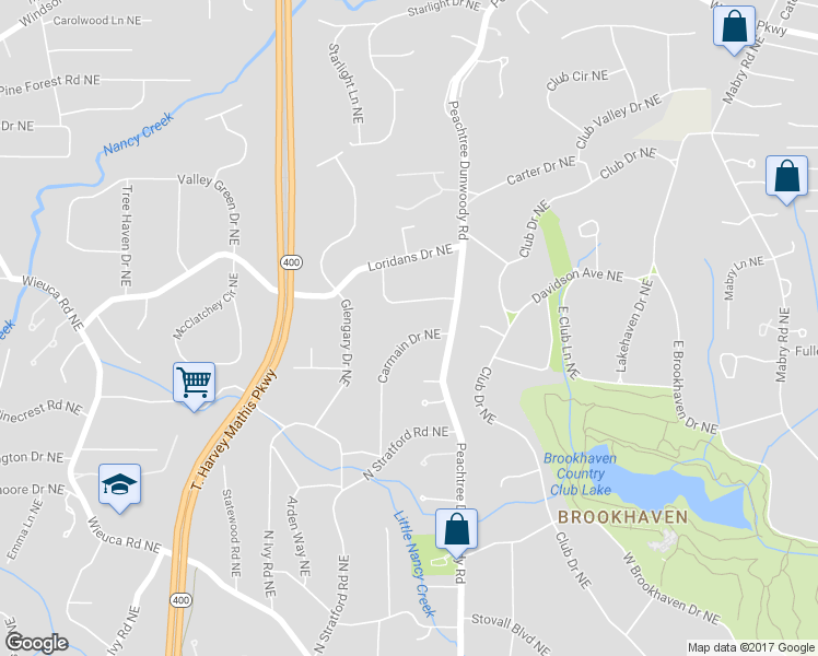map of restaurants, bars, coffee shops, grocery stores, and more near 4380 Carmain Dr NE in Atlanta