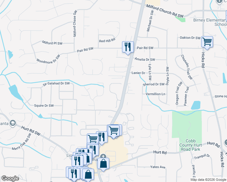 map of restaurants, bars, coffee shops, grocery stores, and more near 3376 Raes Creek Road in Marietta