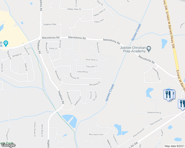 map of restaurants, bars, coffee shops, grocery stores, and more near 3340 Caley Mill Drive in Powder Springs