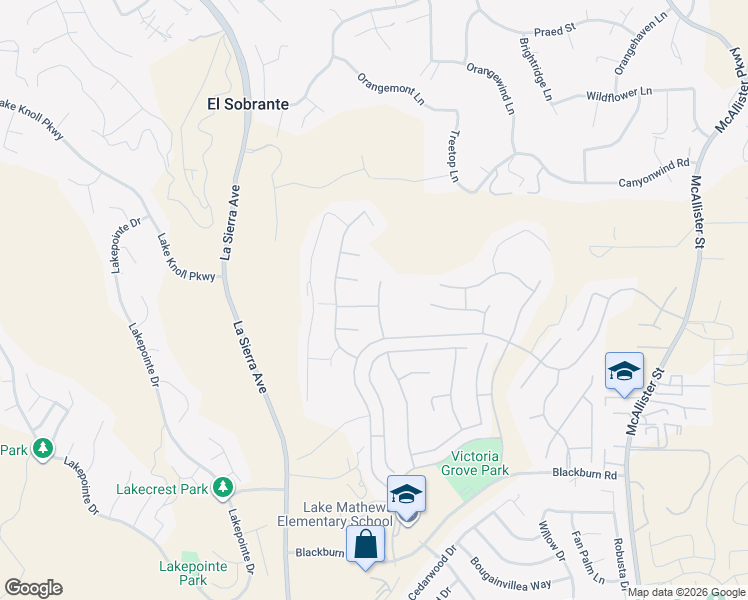 map of restaurants, bars, coffee shops, grocery stores, and more near 12202 Ruby Lane in Riverside