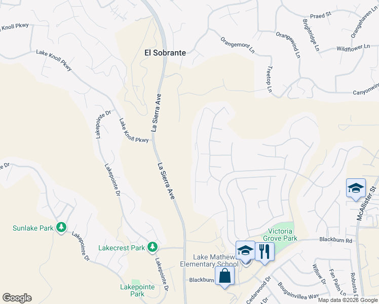 map of restaurants, bars, coffee shops, grocery stores, and more near 17055 Carrotwood Drive in Riverside