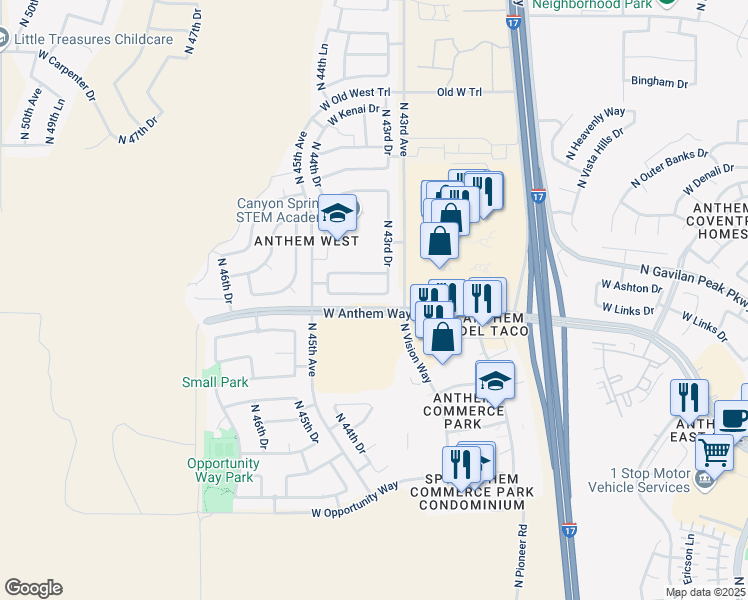 map of restaurants, bars, coffee shops, grocery stores, and more near 4321 West Heyerdahl Drive in Phoenix