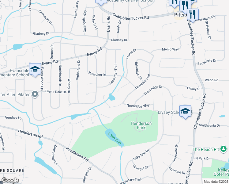 map of restaurants, bars, coffee shops, grocery stores, and more near 3904 Briarglen Court in Doraville