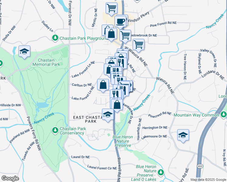 map of restaurants, bars, coffee shops, grocery stores, and more near 4280 Roswell Road in Atlanta