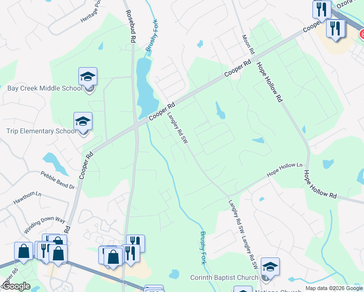 map of restaurants, bars, coffee shops, grocery stores, and more near 2828 Rolling Downs Drive Southwest in Loganville