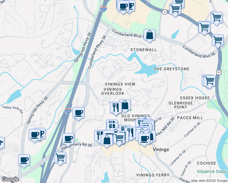 map of restaurants, bars, coffee shops, grocery stores, and more near 2794 Loftview Square in Atlanta