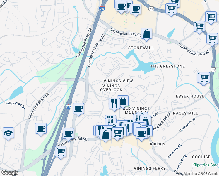 map of restaurants, bars, coffee shops, grocery stores, and more near 2794 Loftview Square in Atlanta