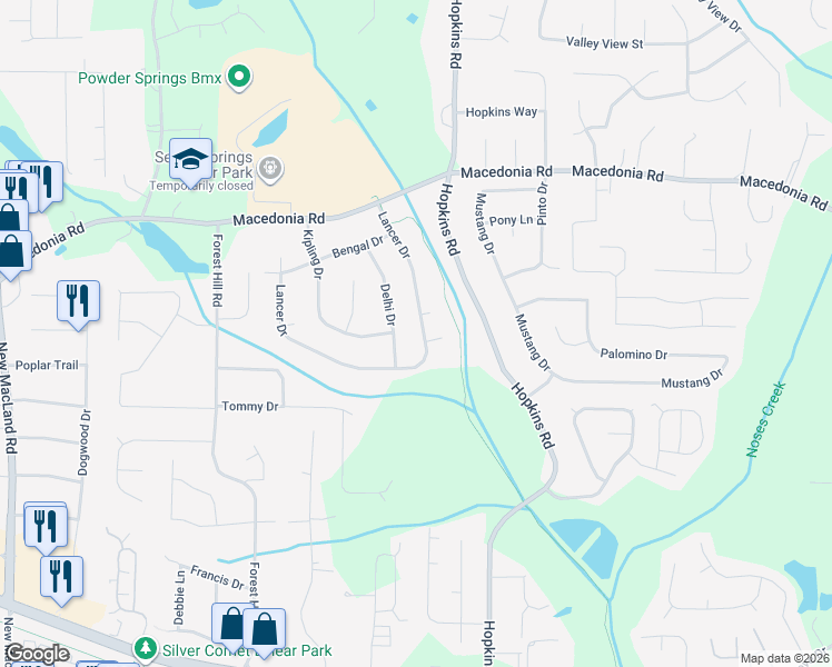 map of restaurants, bars, coffee shops, grocery stores, and more near 3202 Lancer Drive in Powder Springs