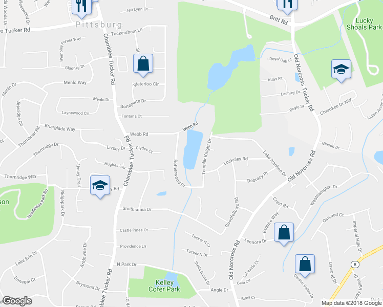 map of restaurants, bars, coffee shops, grocery stores, and more near 4321 Webb Road in Tucker