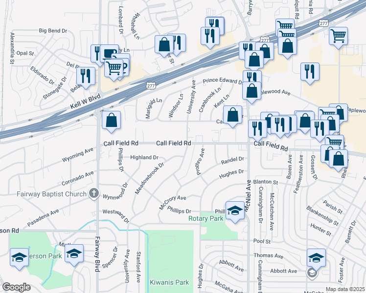 map of restaurants, bars, coffee shops, grocery stores, and more near 4201 University Avenue in Wichita Falls