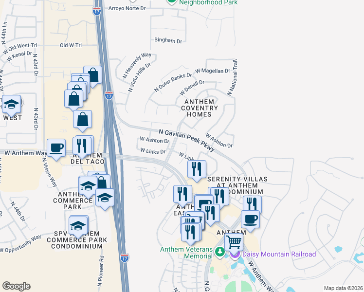 map of restaurants, bars, coffee shops, grocery stores, and more near 3727 West Ashton Court in New River