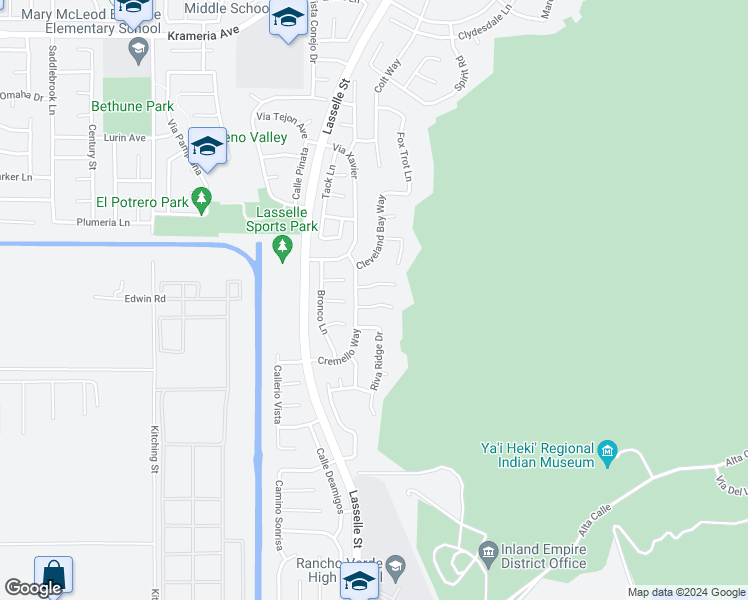 map of restaurants, bars, coffee shops, grocery stores, and more near 26174 Charismatic Court in Moreno Valley