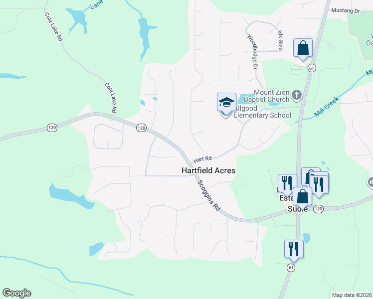 map of restaurants, bars, coffee shops, grocery stores, and more near 121 Paces Meadows Lane in Dallas