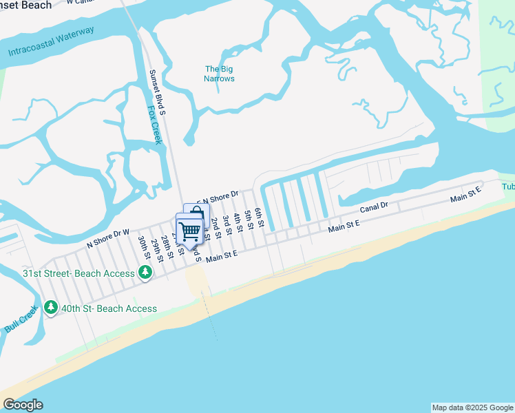 map of restaurants, bars, coffee shops, grocery stores, and more near Palm Cove in Sunset Beach