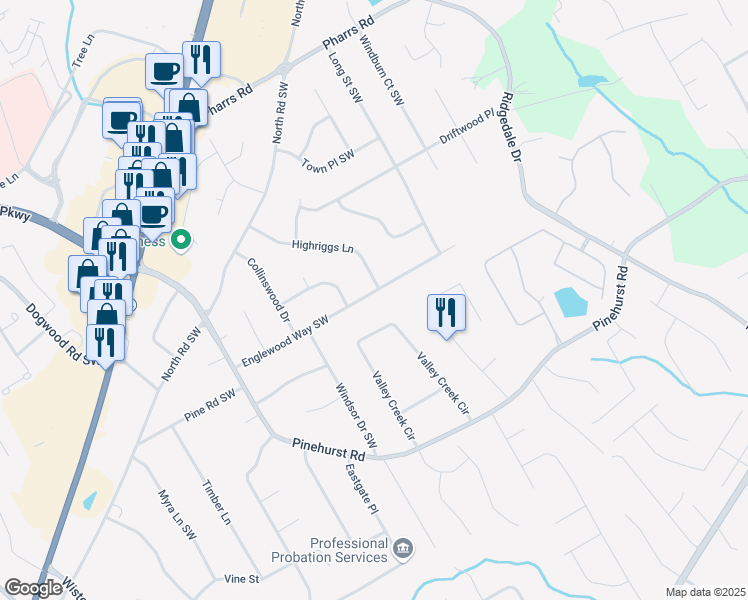 map of restaurants, bars, coffee shops, grocery stores, and more near 1918 Englewood Way Southwest in Snellville