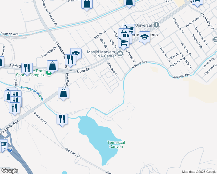 map of restaurants, bars, coffee shops, grocery stores, and more near in Corona